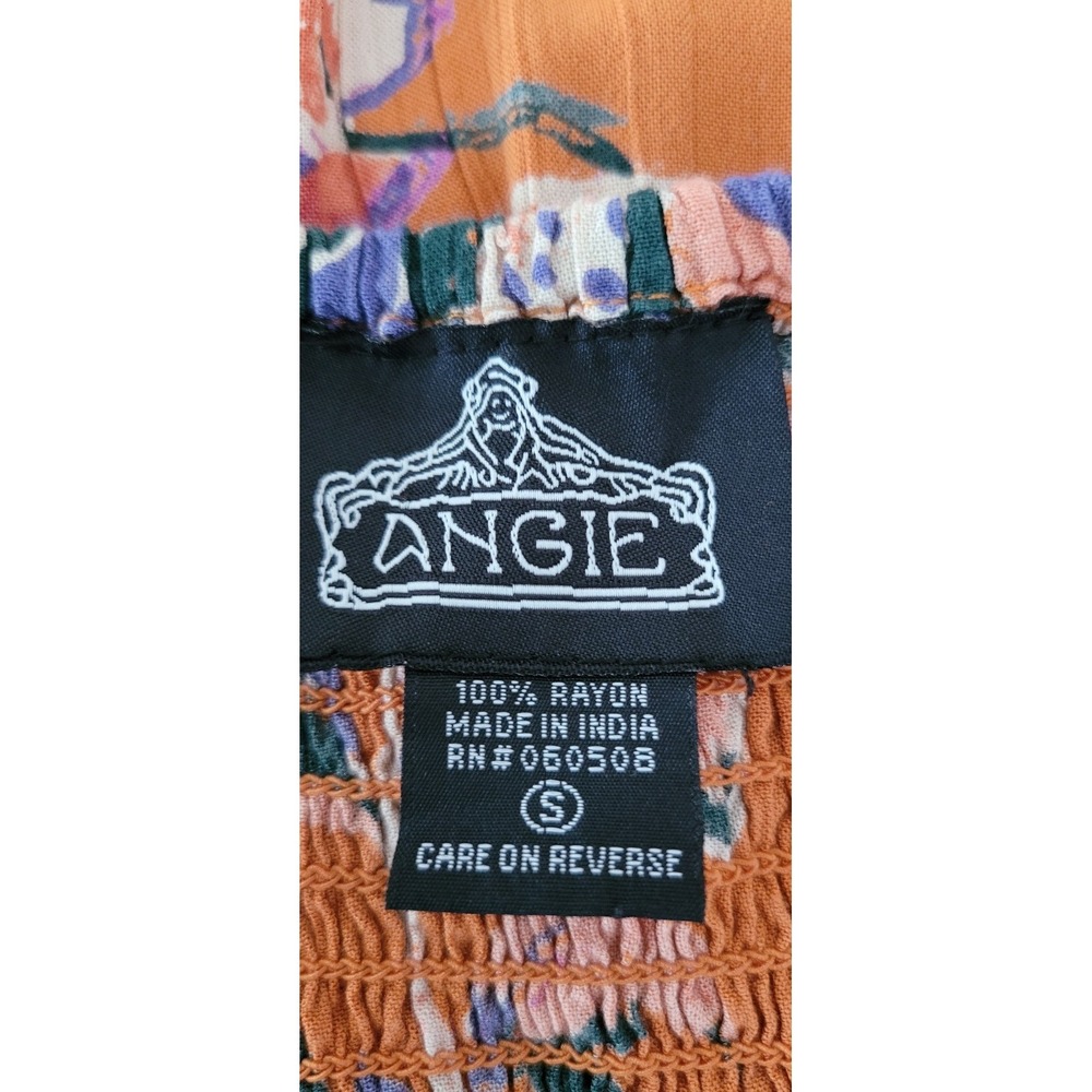 Angie Women's Dress Size S Floral Orange Bohemian Front Tie Lightweight - Picture 4 of 4